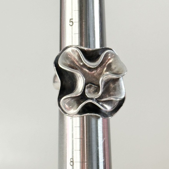 Silpada 925 Sterling Silver Large Chunky Modernist Flower Band Ring Size 6.25 - Picture 8 of 10